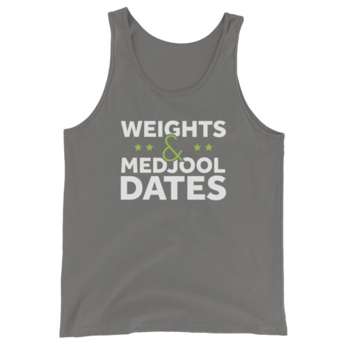 Weights & Medjool Dates Unisex Tank Top - Image 3
